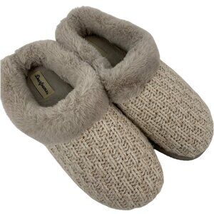 Dearfoams Womens Hannah Beige Knit Slippers  Memory Foam Large US 9-10 EUC